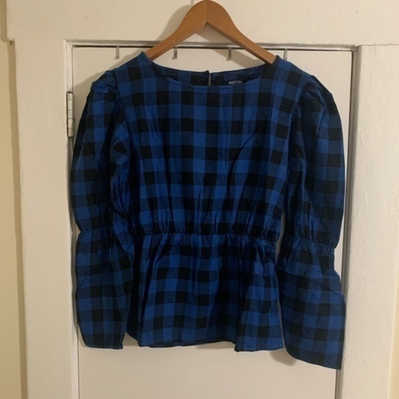 Nasty Gal Gingham Puff Sleeve Blouse Blue Sz 6 - Picture 5 of 10
